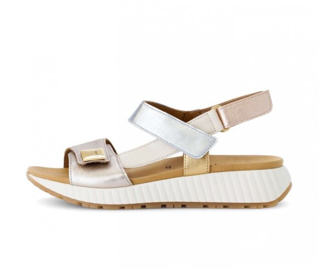 Gabor Damen Riemchensandale Gold - Materialmix Leder