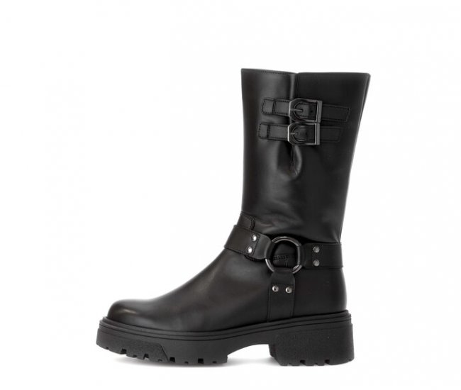 Gabor Damen Biker Boots Schwarz - Glattleder