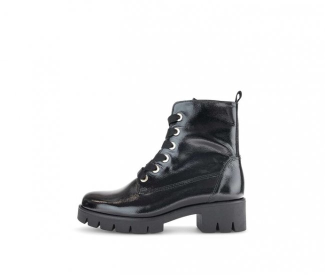 Gabor Damen Schnürstiefelette Schwarz - Lackleder
