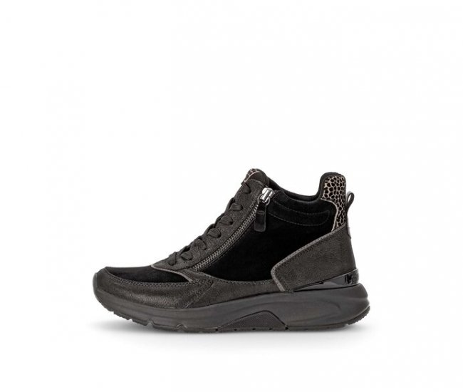 Gabor Damen Sportliche Stiefelette Schwarz - Materialmix Leder