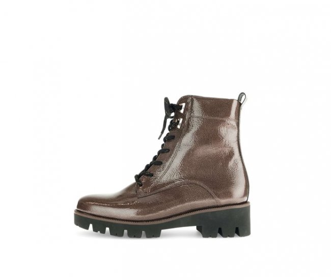 Gabor Damen Schnürstiefelette Braun - Lackleder