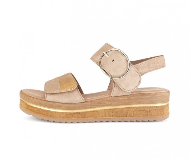 Gabor Damen Plateau Sandale Beige - Materialmix Leder