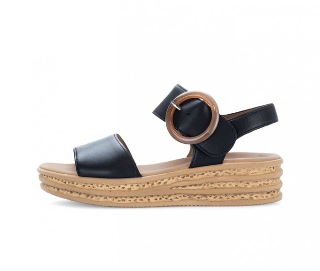 Gabor Damen Plateau Sandale Schwarz - Glattleder