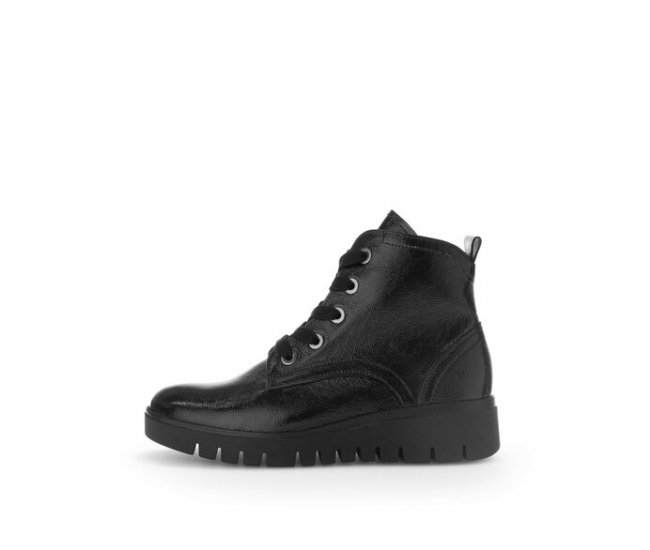 Gabor Damen Sportliche Stiefelette Schwarz - Lackleder