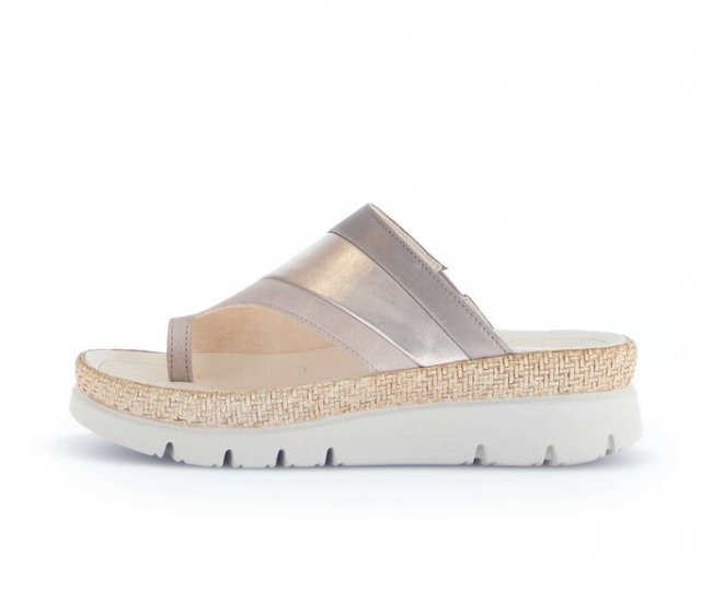 Gabor Damen Zehentrenner Beige - Materialmix Leder