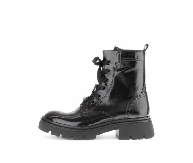 Gabor Damen Schnürstiefelette Schwarz - Lackleder