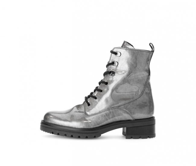 Gabor Damen Schnürstiefelette Grau - Lackleder