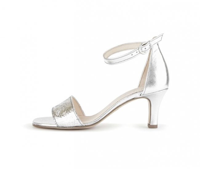 Gabor Damen Riemchensandale Silber - Materialmix Leder