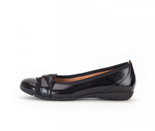 Gabor Damen Sportliche Ballerina Schwarz - Lackleder