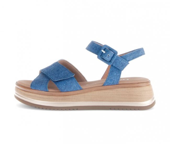 Gabor Damen Plateau Sandale Blau - Materialmix Leder