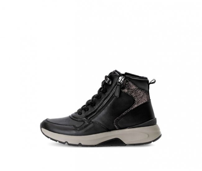 Gabor Damen Sportliche Stiefelette Schwarz - Materialmix Leder
