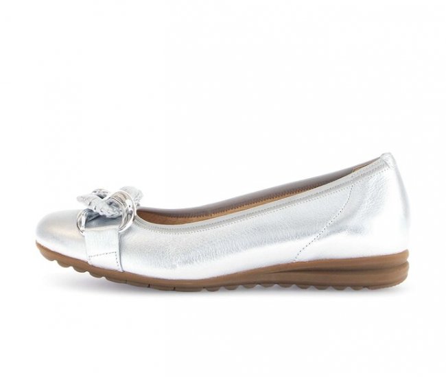 Gabor Damen Sportliche Ballerina Silber - Effektleder