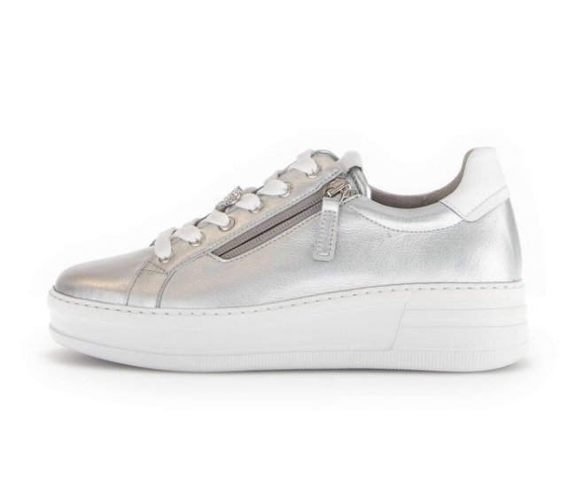 Gabor Damen Sneaker Low Silber - Materialmix Leder
