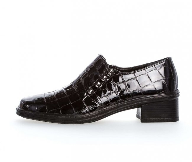 Gabor Damen Slipper Schwarz - Leder Reptiloptik