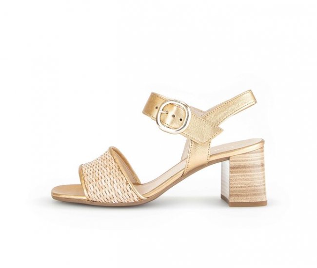 Gabor Damen Riemchensandale Gold - Materialmix Leder/Lederimitat