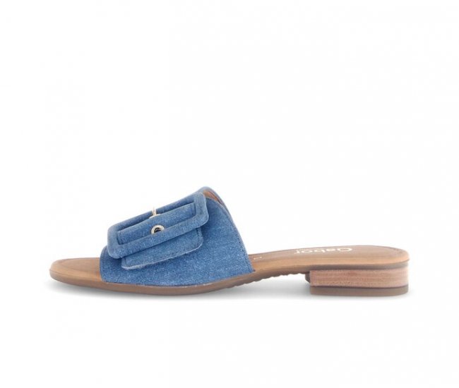 Gabor Damen Pantolette Blau - Materialmix Leder