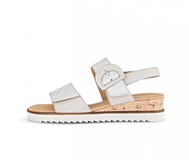 Gabor Damen Keilsandalette Beige - Materialmix Leder