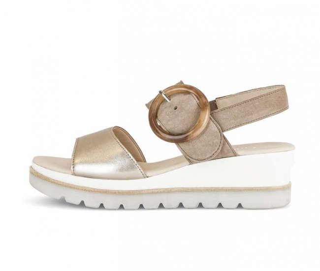 Gabor Damen Plateau Sandale Beige - Materialmix Leder