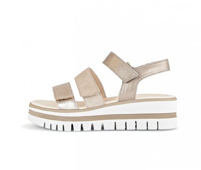 Gabor Damen Plateau Sandale Beige - Materialmix Leder