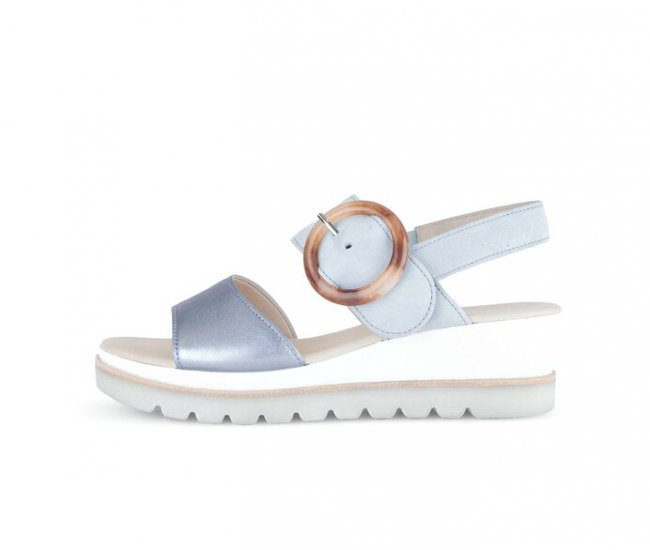 Gabor Damen Keilsandalette Blau - Materialmix Leder