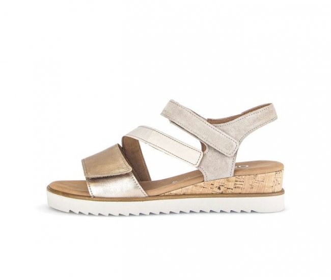 Gabor Damen Keilsandalette Beige - Materialmix Leder