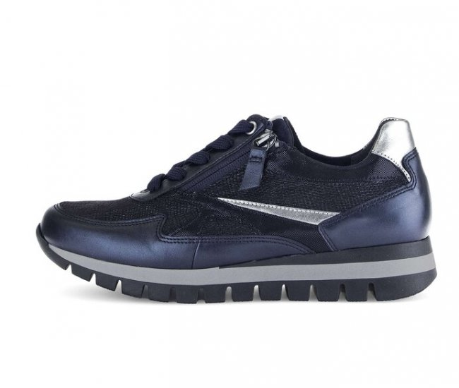 Gabor Damen Sneaker Low Blau - Materialmix Leder