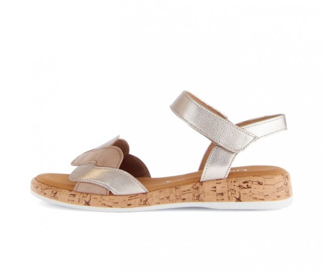Gabor Damen Riemchensandale Gold - Materialmix Leder