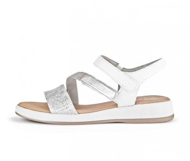 Gabor Damen Riemchensandale Silber - Materialmix Leder