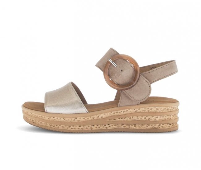Gabor Damen Plateau Sandale Beige - Materialmix Leder