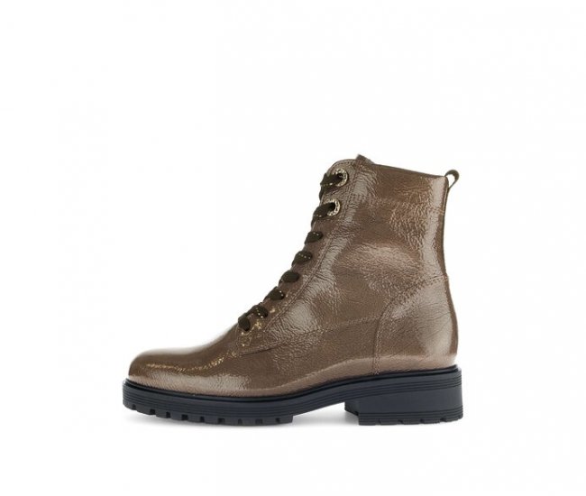 Gabor Damen Schnürstiefelette Braun - Lackleder