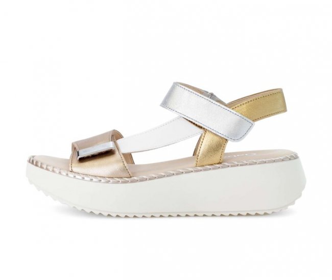Gabor Damen Plateau Sandale Beige - Materialmix Leder