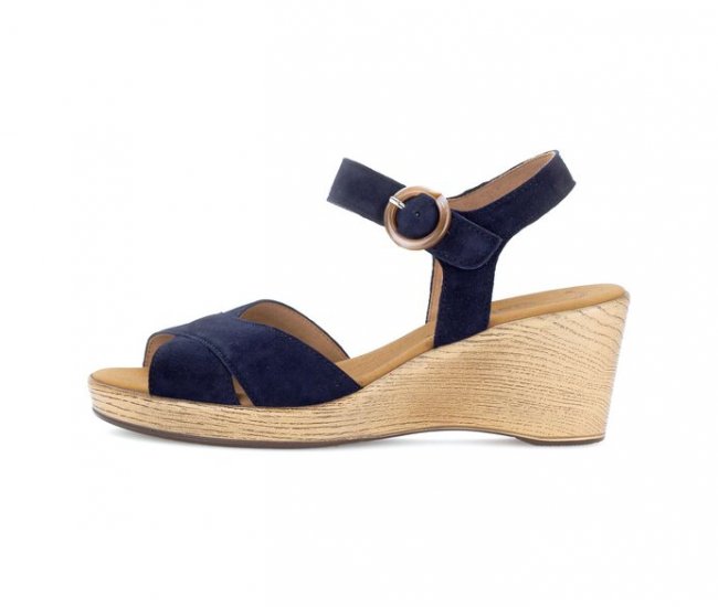 Gabor Damen Keilsandalette Blau - Rauleder