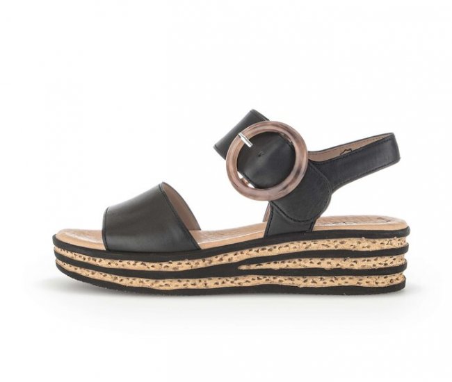 Gabor Damen Plateau Sandale Schwarz - Glattleder