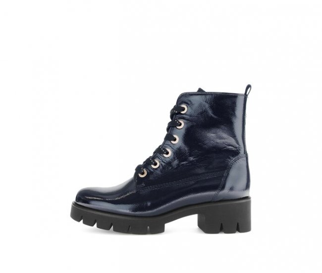 Gabor Damen Schnürstiefelette Blau - Lackleder