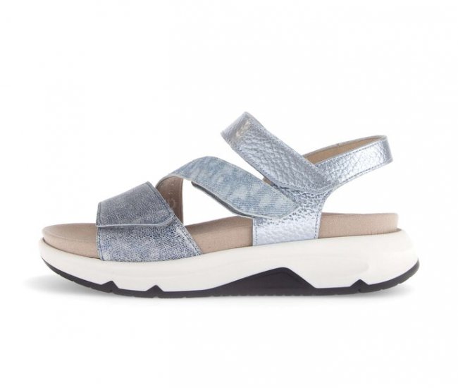Gabor Damen Riemchensandale Blau - Materialmix Leder