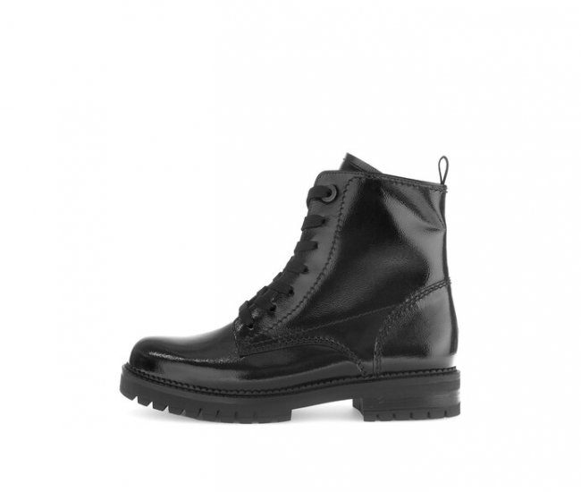 Gabor Damen Schnürstiefelette Schwarz - Lackleder