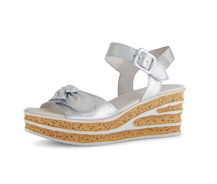 Gabor Damen  Keilsandalette Silber - Effektleder