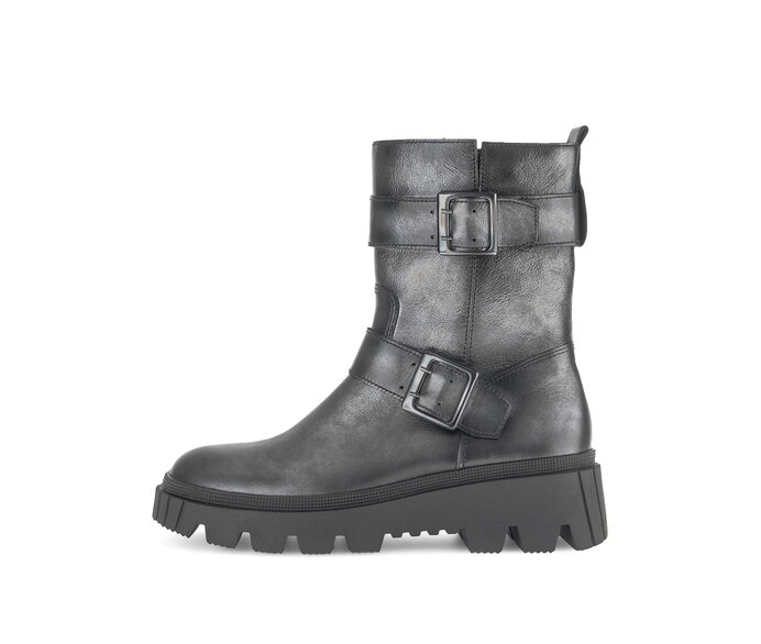 Gabor Damen Biker Boots Grau - Effektleder