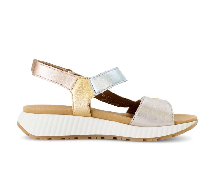 Gabor Damen  Riemchensandale Gold - Materialmix Leder