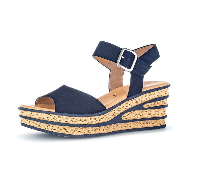 Gabor Damen  Keilsandalette Blau - Rauleder