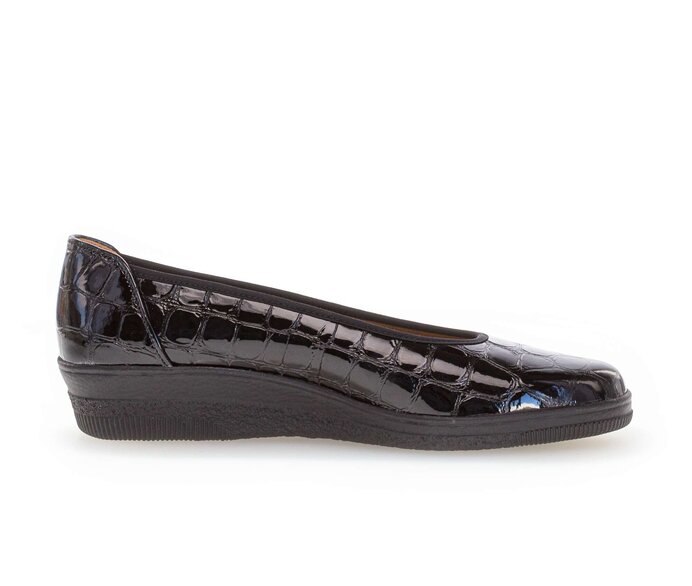 Gabor Damen  Sportliche Ballerina Schwarz - Leder Reptiloptik