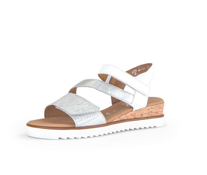 Gabor Damen  Keilsandalette Weiß - Materialmix Leder