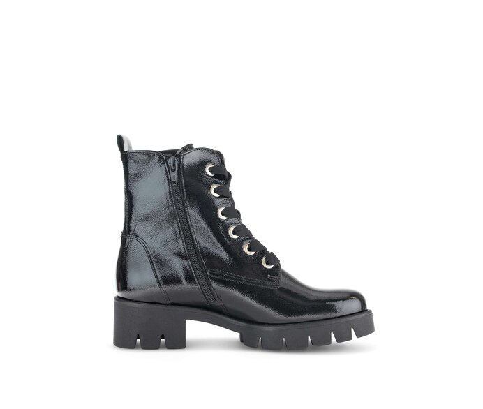 Gabor Damen  Schnürstiefelette Schwarz - Lackleder