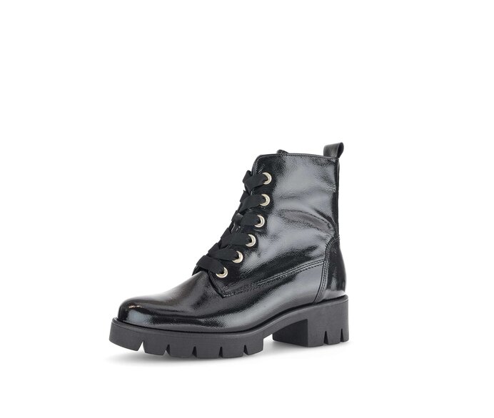 Gabor Damen  Schnürstiefelette Schwarz - Lackleder