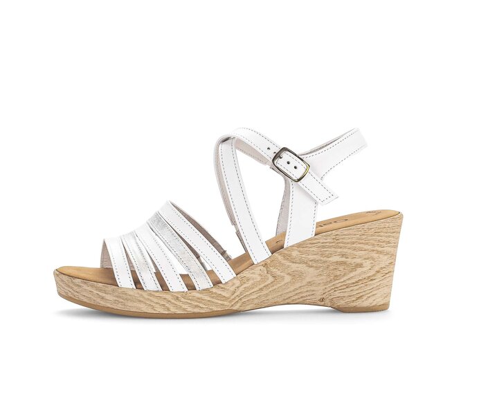 Gabor Damen Keilsandalette Weiß - Materialmix Leder