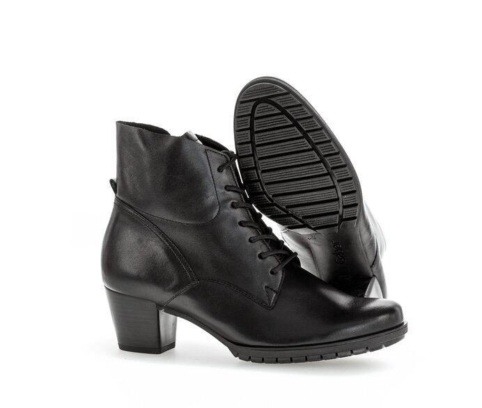 Gabor Damen  Schnürstiefelette Schwarz - Glattleder
