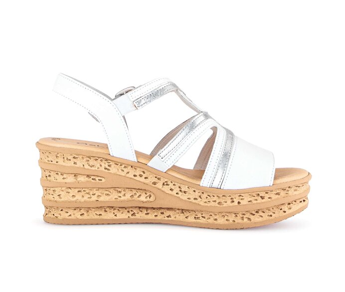 Gabor Damen  Keilsandalette Weiß - Materialmix Leder