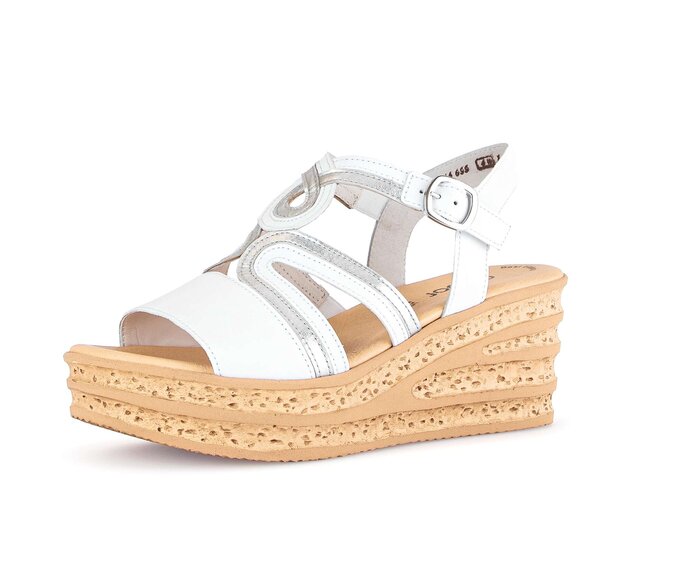 Gabor Damen  Keilsandalette Weiß - Materialmix Leder
