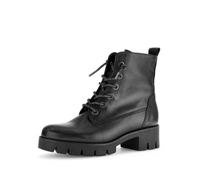 Gabor Damen  Schnürstiefelette Schwarz - Glattleder