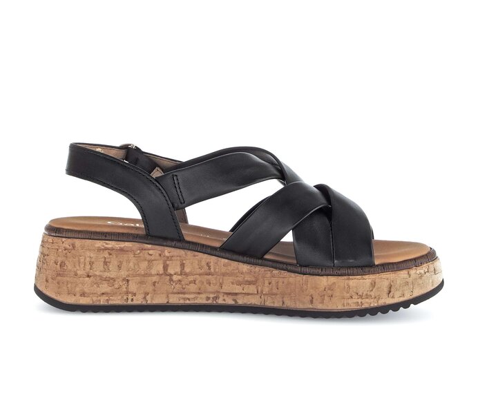 Gabor Damen  Plateau Sandale Schwarz - Glattleder